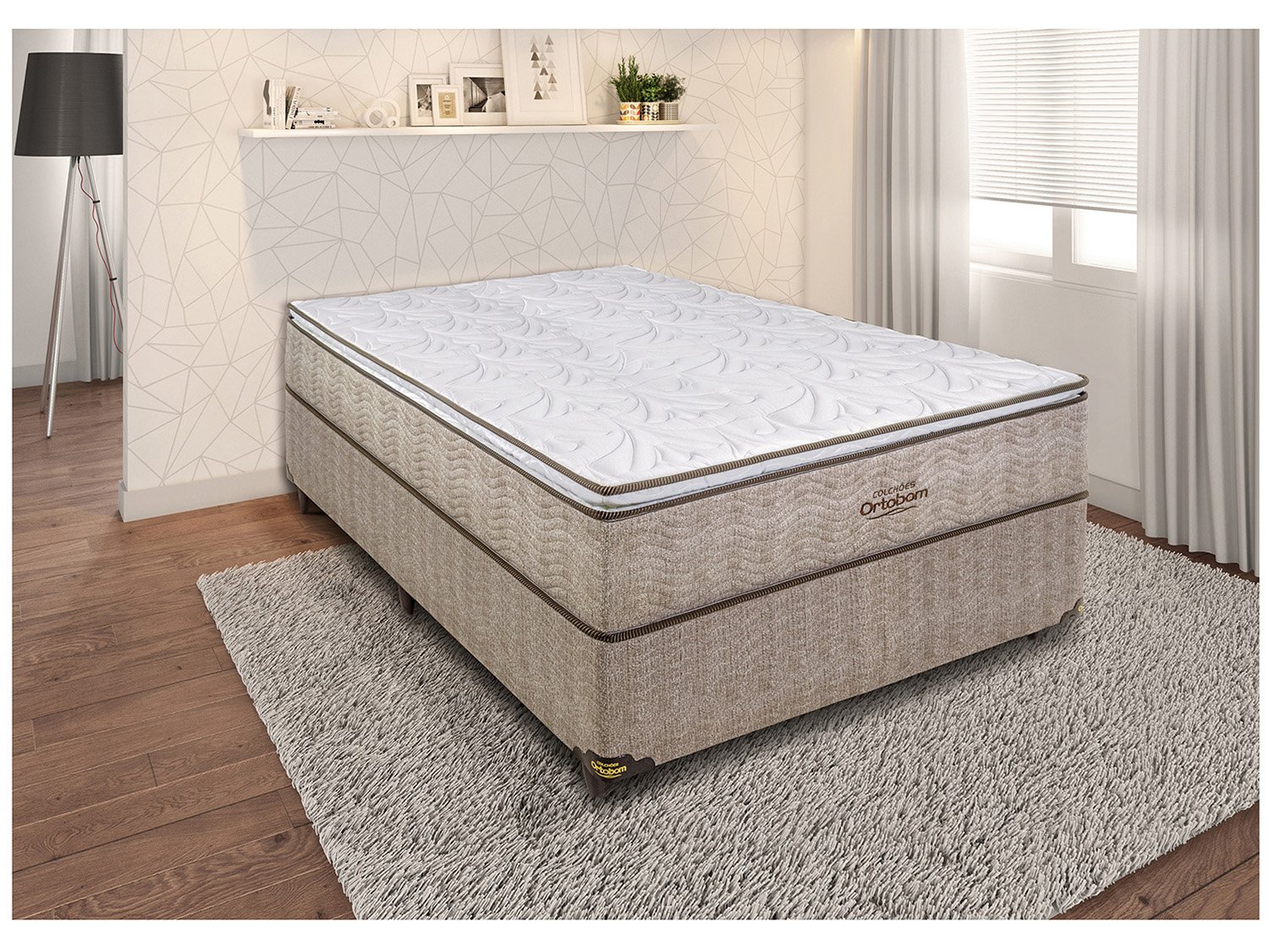 imagem de Cama Box + colchão  Casal - Marrom e Branco - 2291449